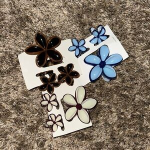 Floral Hair Clips Set in Blue and Brown